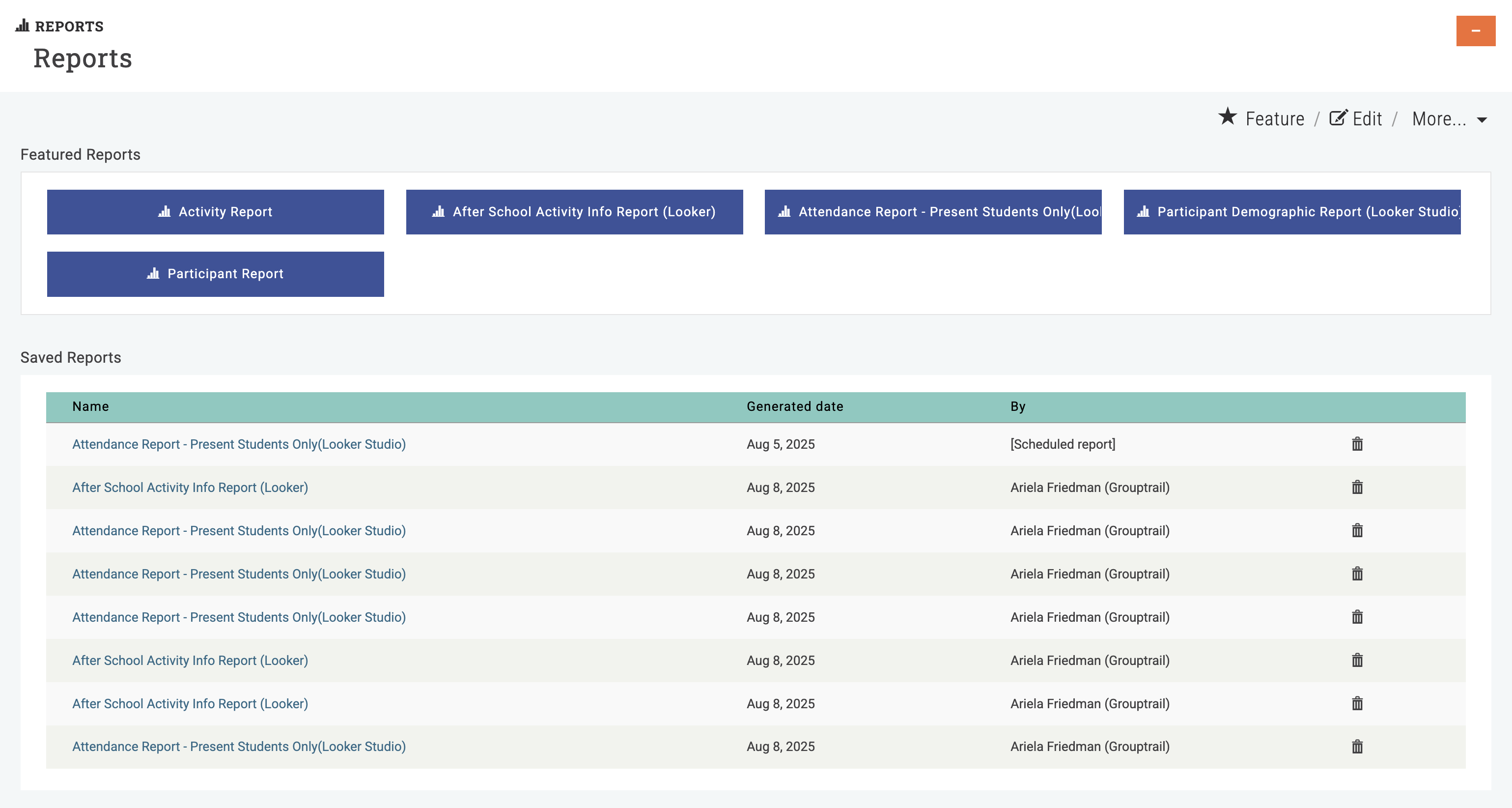 Activity reporting dashboard