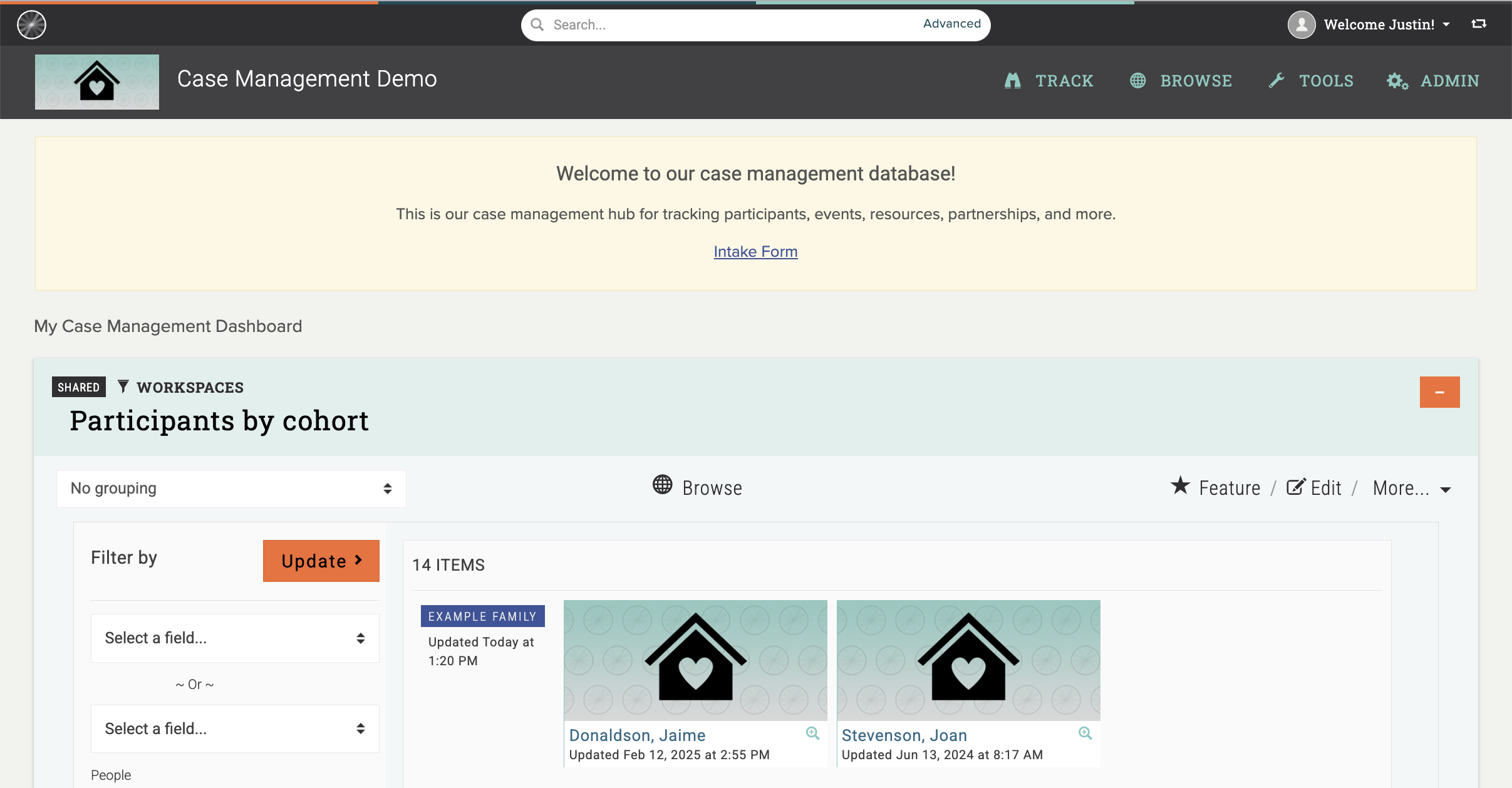 Grouptrail Case Management homepage dashboard Grouptrail Case Management homepage dashboard